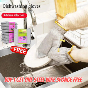Steel Wire Multi-purpose Dish Washing Gloves + 🎁 Steel Wire Sponge